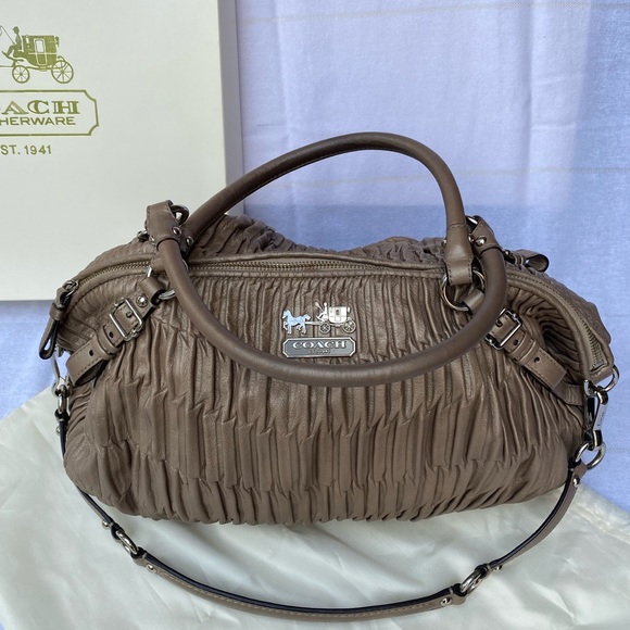 Coach Madison Gathered Sophia Satchel Tan/Gold/Champagne - Picture 1 of 9